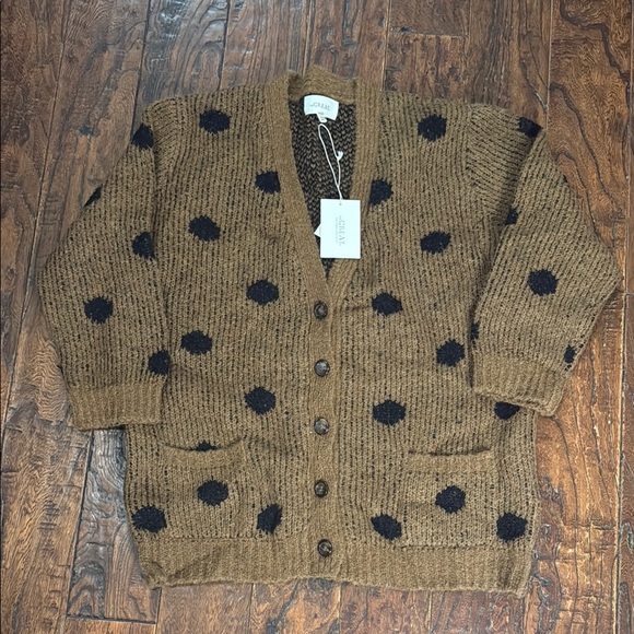 THE GREAT. Brown and Black Polka Dot Cardigan